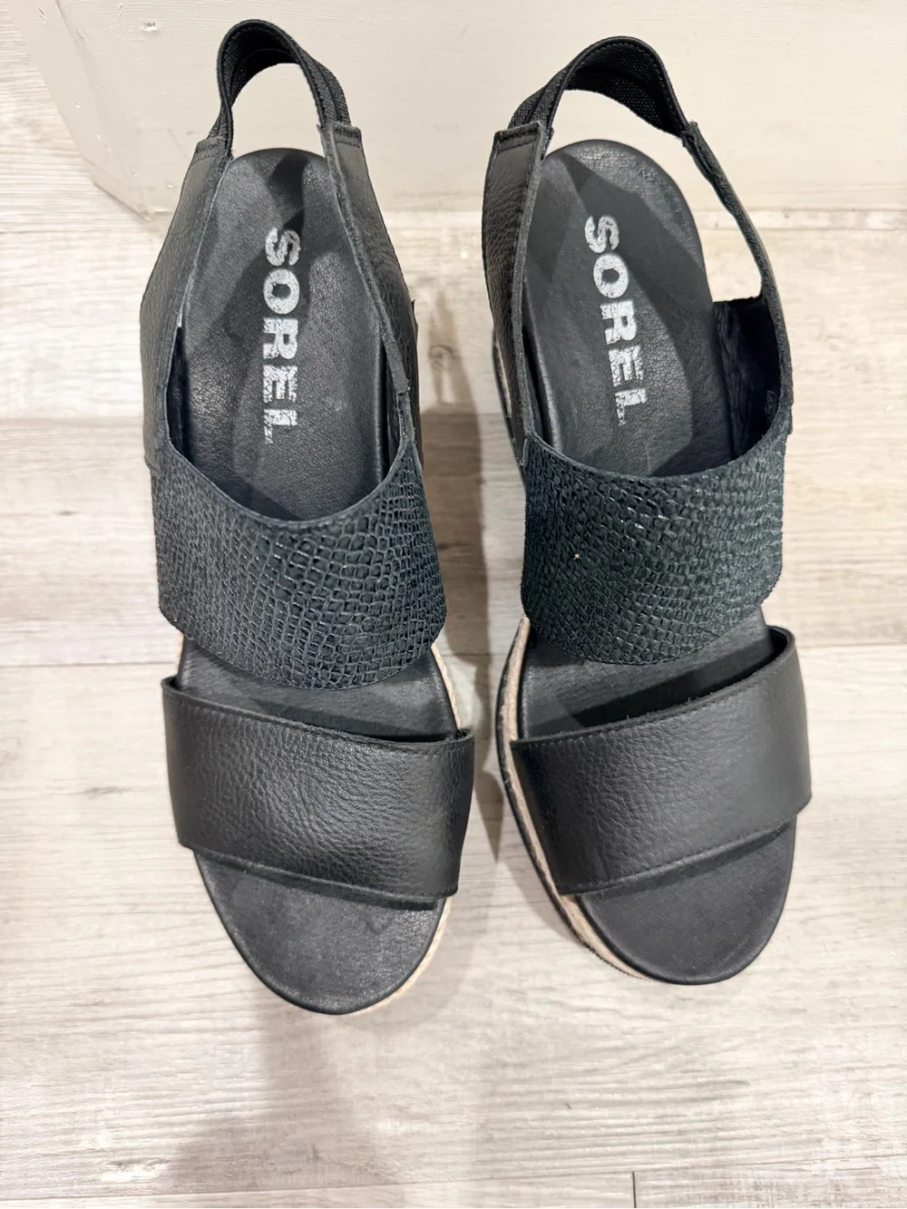 Sorel Black Espadrille Platform Wedge Sandals